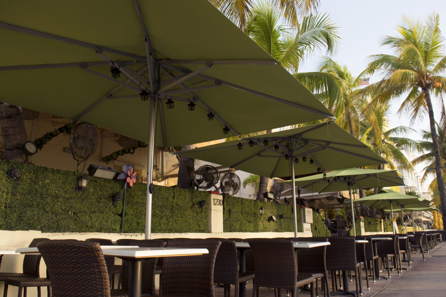 Outdoor restaurant umbrellas
